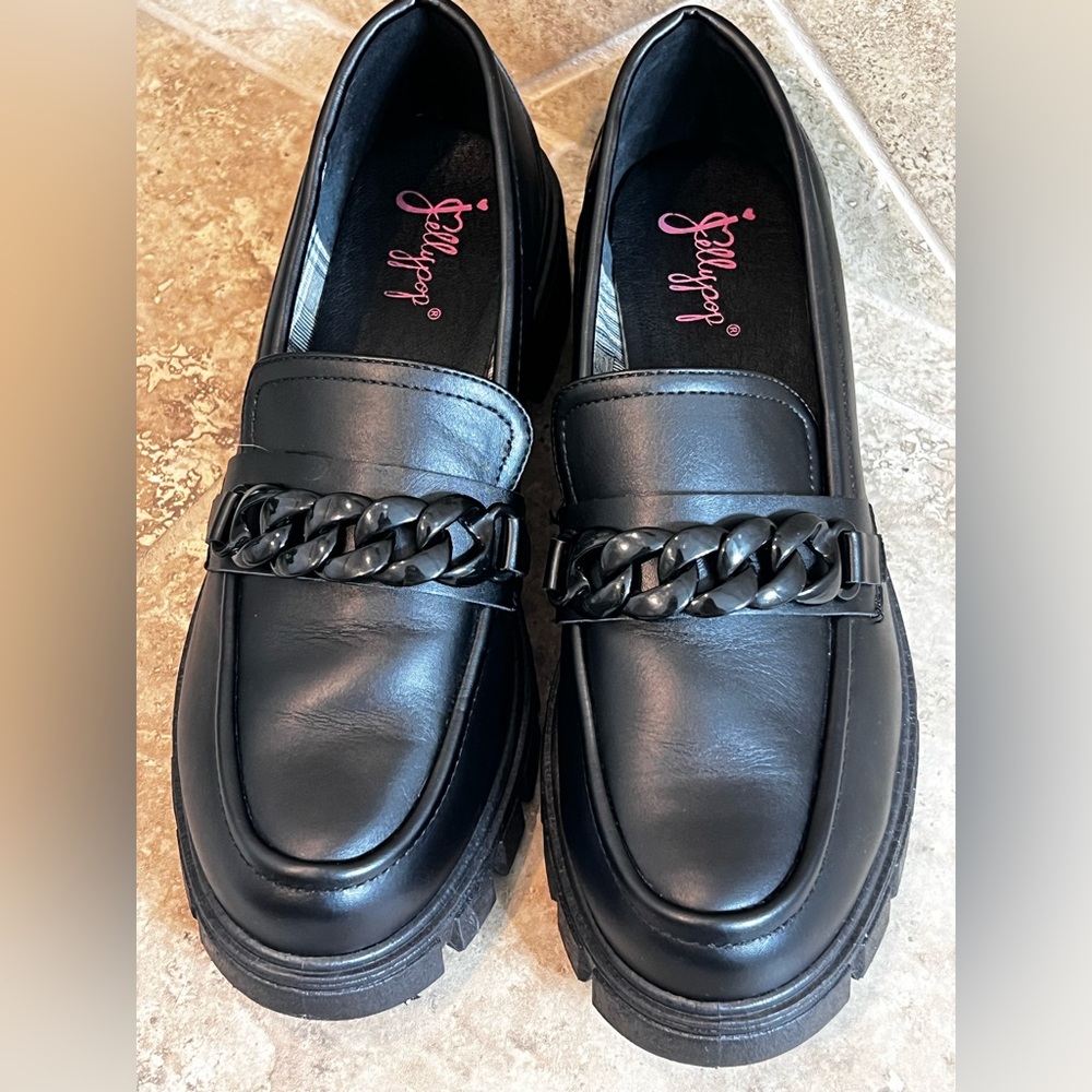 Jellypop UNA Black Chain Comfort Loafer Slip-On Shoes Women's Size 9.5M